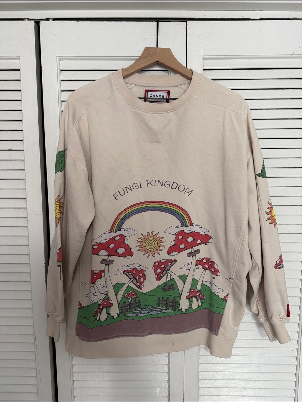 CHNGE Cream Pullover Sweatshirt with Red Logo Trim